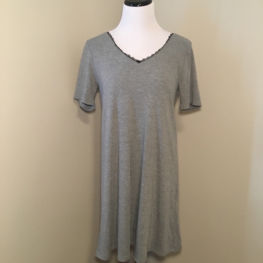 Grey Shirt Dress with Lace